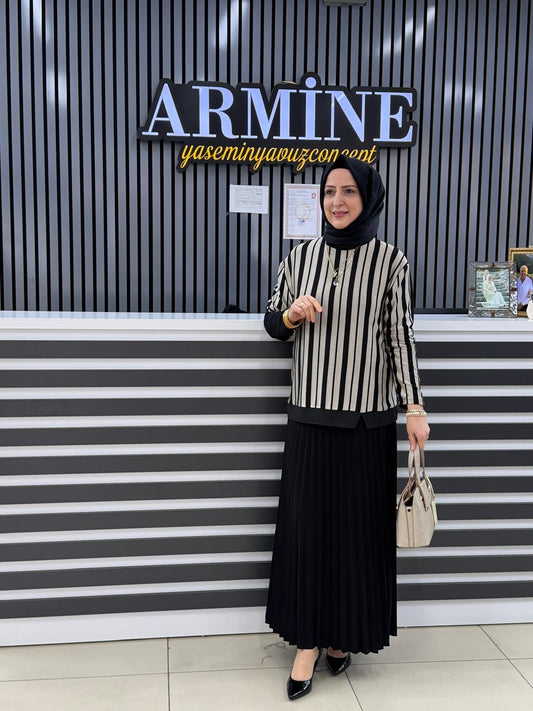 Ahi çizgili tunik etekli takim 11130