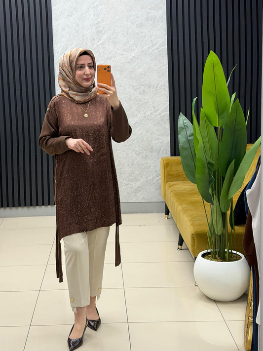 Miss esse serpme taşlı jakarlı tunik Kod: 3284