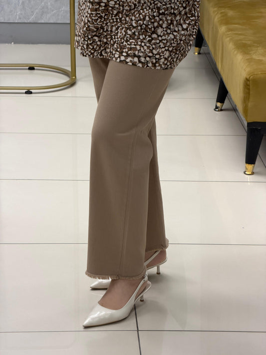 Tensel cepli paçası püsküllü pantolon