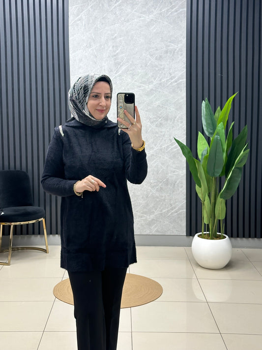 Omzu taş detaylı Angora kazak