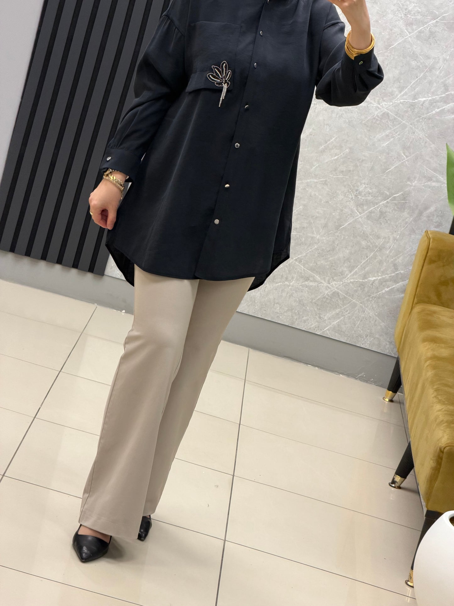 Puane cep detaylı boncuk işlemeli/gömlek tunik
Kod:10763