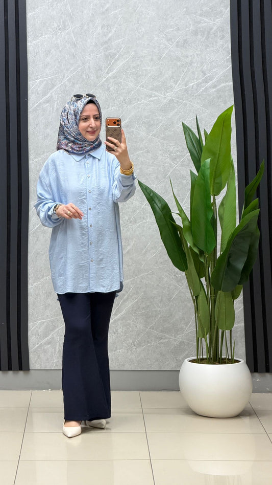 Kado kendinden desenli oversize gömlek kod:263416