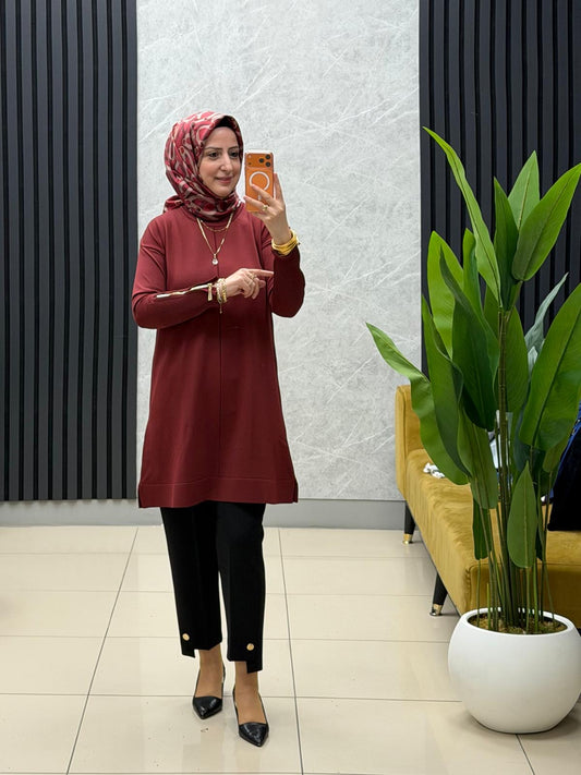 Tuğra Soğuk iplik merserize fermuarlı tunik