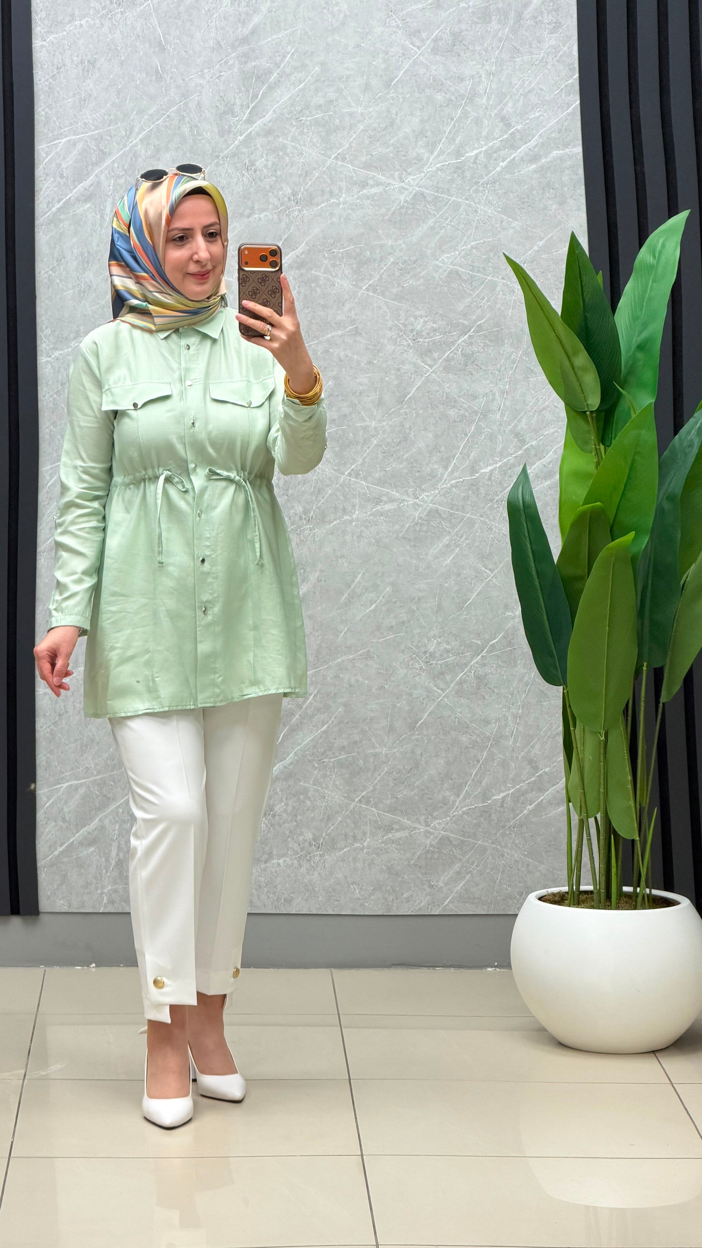 Eylül Çift Cep Kapaklı Beli Tünelli Tesla Tunik 🌸Ürün Kodu: 2098