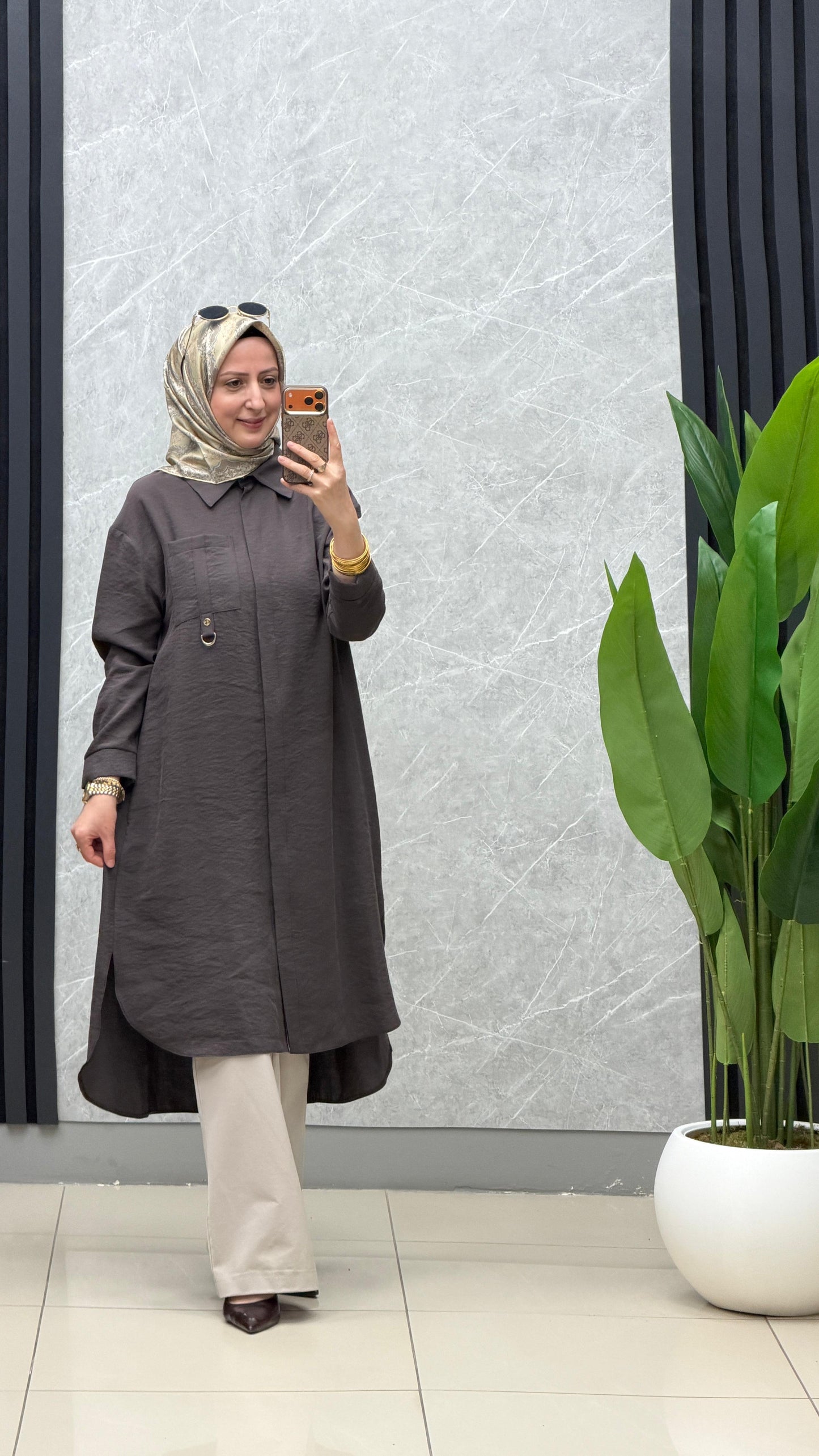 Armine Trend önü gizli düğmeli uzun tensel kupra tunik kod: ARM 419