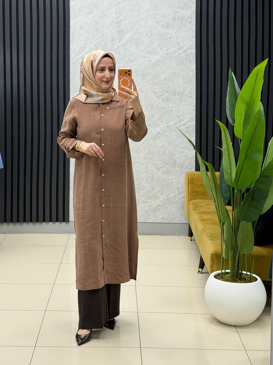 Armine trend boydan düğmeli düz kupra gömlek/tunik 26YT404