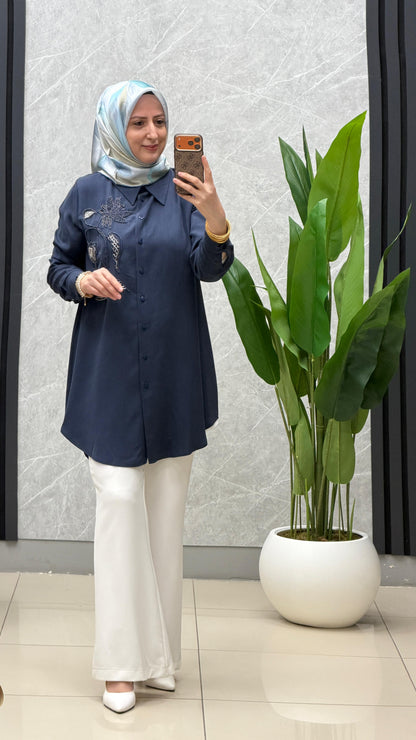 Ayşe Akay işlemeli detaylı gömlek:5106