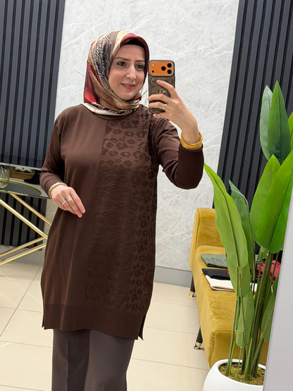 Tuğra tek taraflı leopar tunik