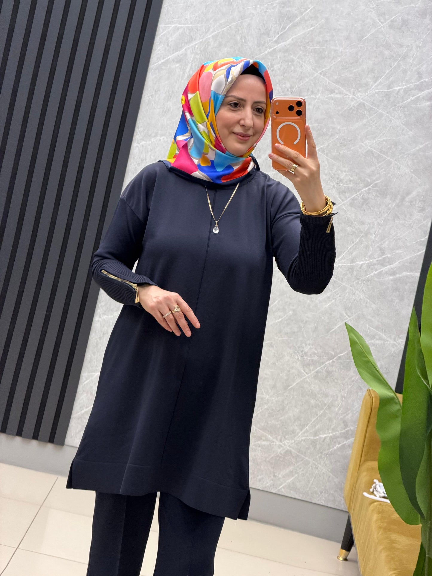 Tuğra Soğuk iplik merserize fermuarlı tunik