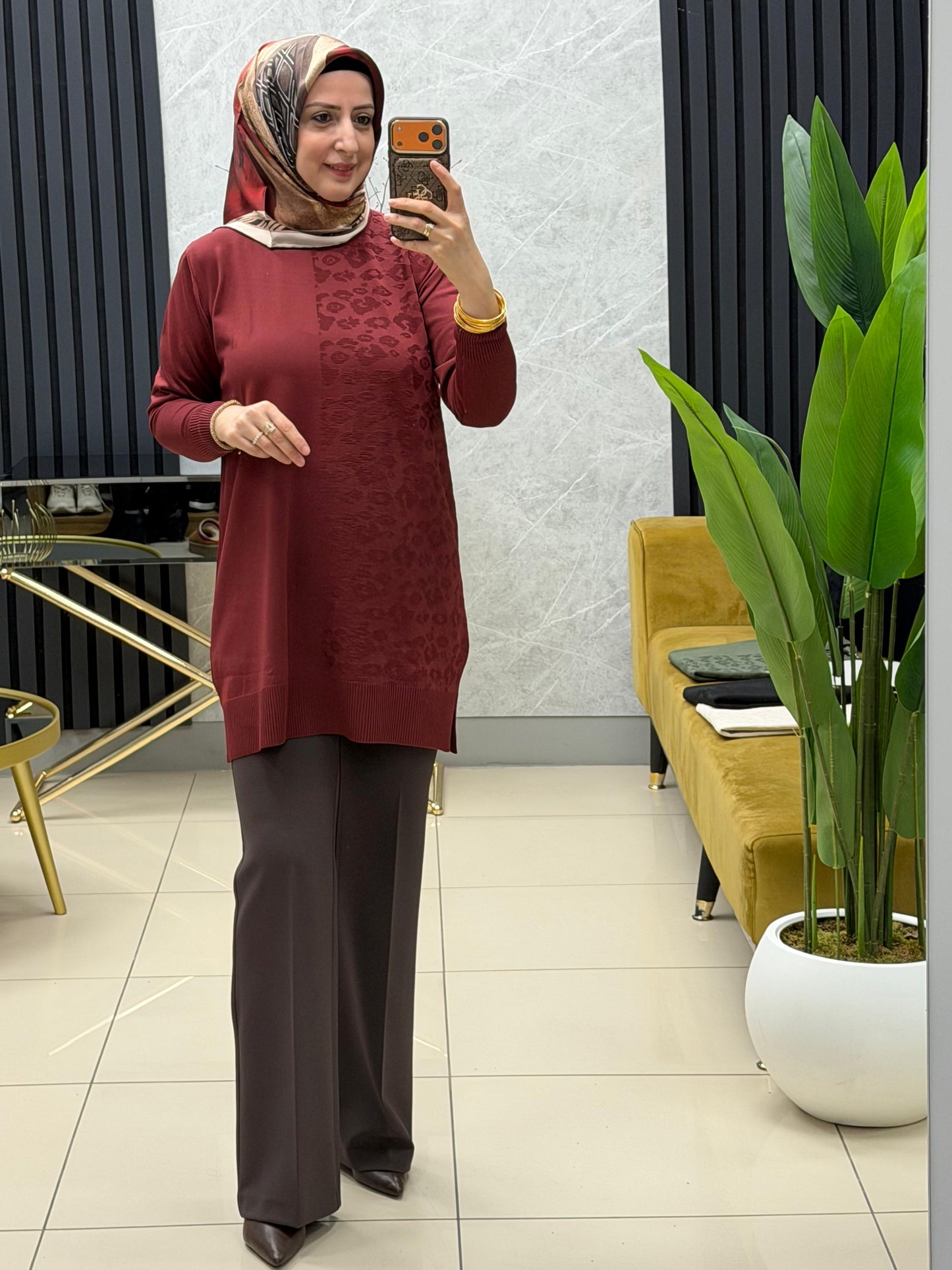 Tuğra tek taraflı leopar tunik