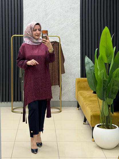 Miss esse serpme taşlı jakarlı tunik Kod: 3284