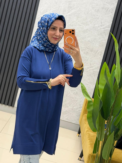 Tuğra Soğuk iplik merserize fermuarlı tunik