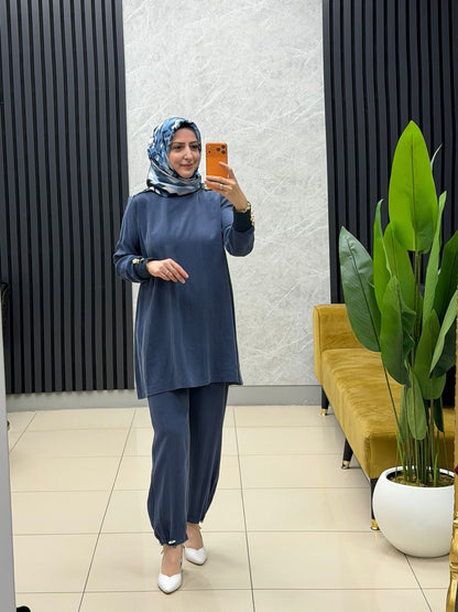 Noshe paçası lastikli ipek kupra pantolon 4640