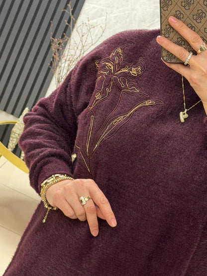 Göğsü cicek işlemeli angora kazak 140562