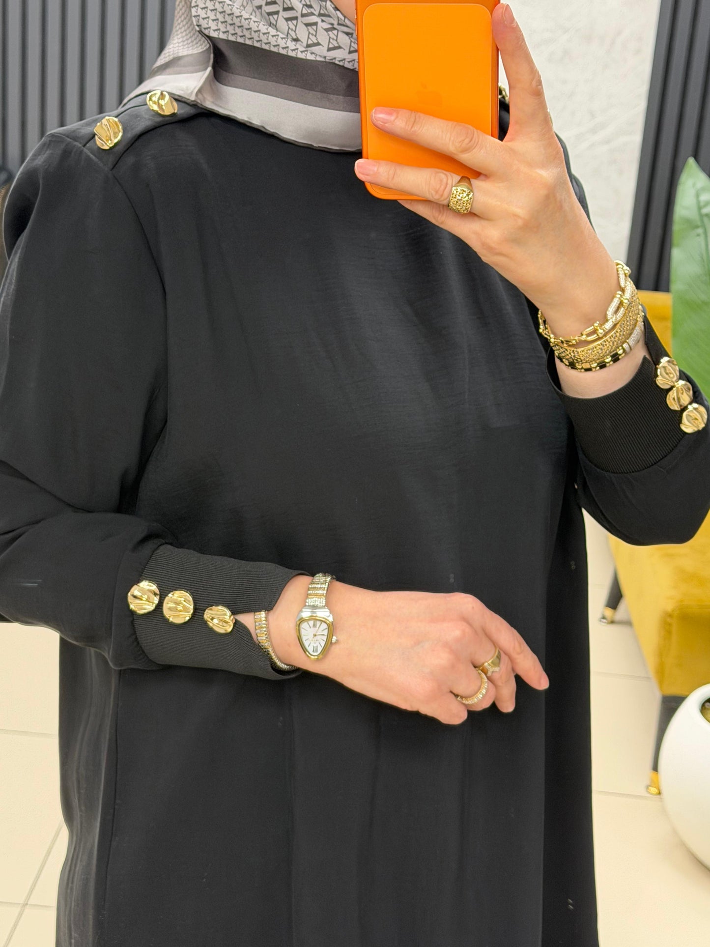 Noshe omzu gold düğmeli ribanali kupra tunik 4653