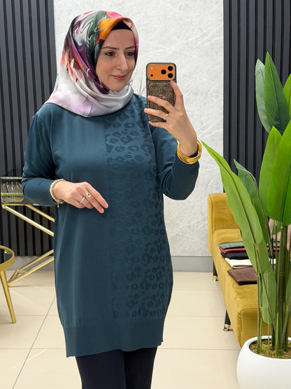 Tuğra tek taraflı leopar tunik