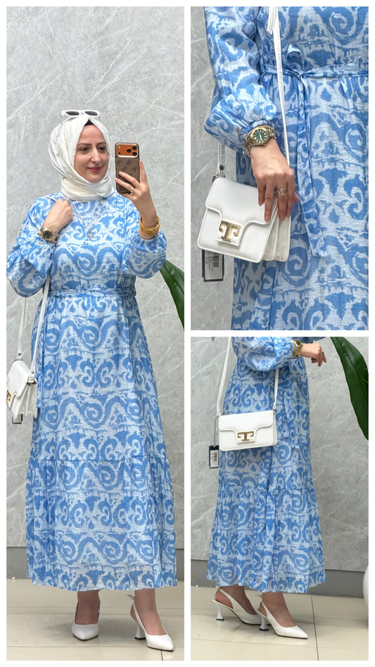 armine trend mavi beyaz renk gecisli elbise kod:26yt963
