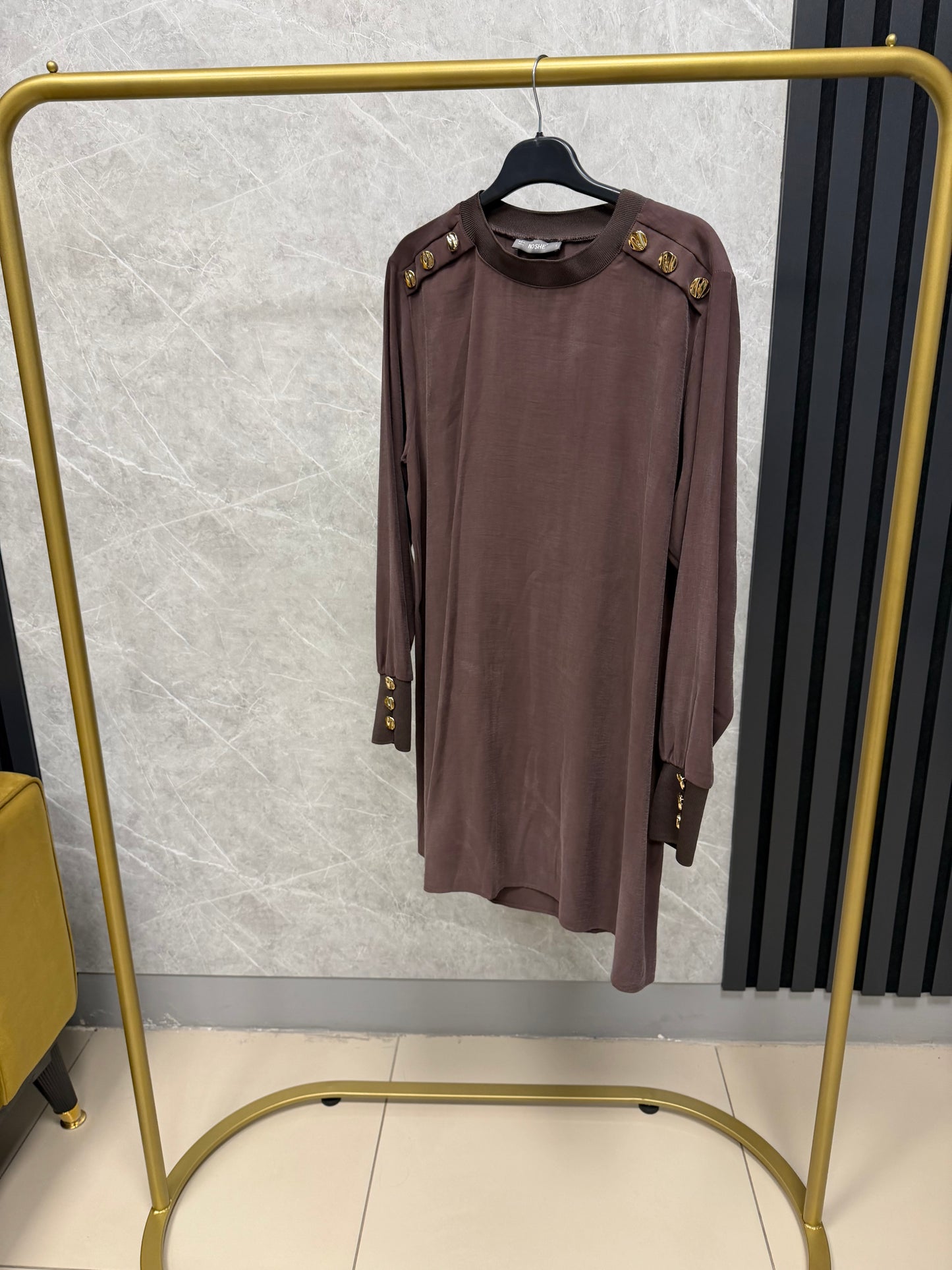Noşhe omzu gold düğmeli ribanali kupra tunik 4653