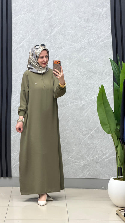 Kado Önü yarım fermuarlı ribanalı cepli elbise kod: 251292