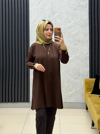 Tuğra Soğuk iplik merserize fermuarlı tunik