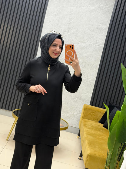 ARMİNE TREND 
YARIM FERMUARLI CEPLİ TUNİK 25KT463