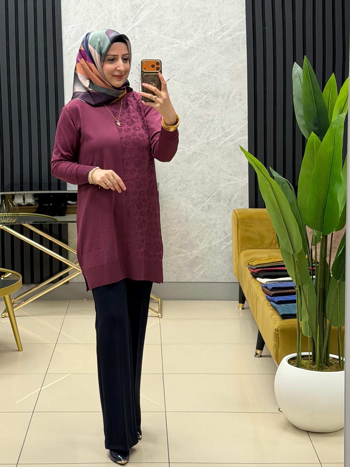 Tuğra tek taraflı leopar tunik