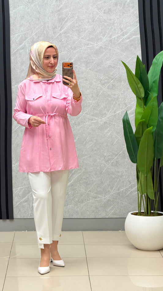 Eylül Çift Cep Kapaklı Beli Tünelli Tesla Tunik 🌸Ürün Kodu: 2098