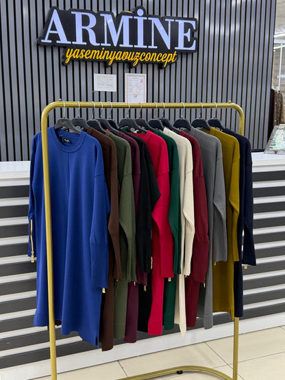 Tuğra Soğuk iplik merserize fermuarlı tunik