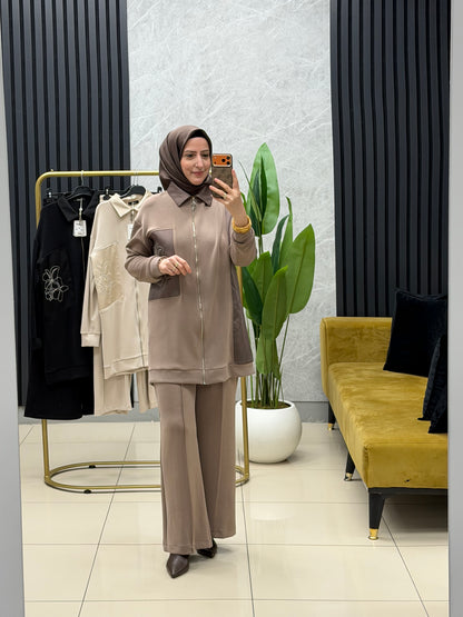 Armine trend yaka saten göğüs işlemeli Oysho takım