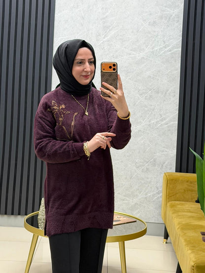 Göğsü cicek işlemeli angora kazak 140562