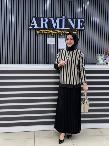 Ahi çizgili tunik etekli takim 11130