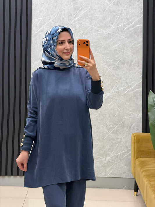 Noshe omzu gold düğmeli ribanali kupra tunik 4653