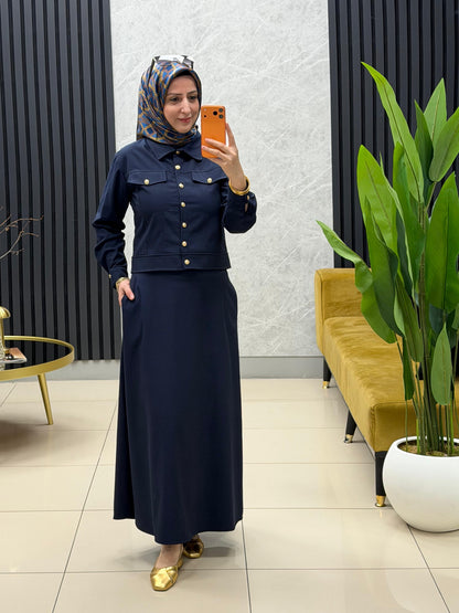 ARMİNE TREND LACİVERT GOLD DÜGMELİ ETEKLİ TAKIM 26YT683