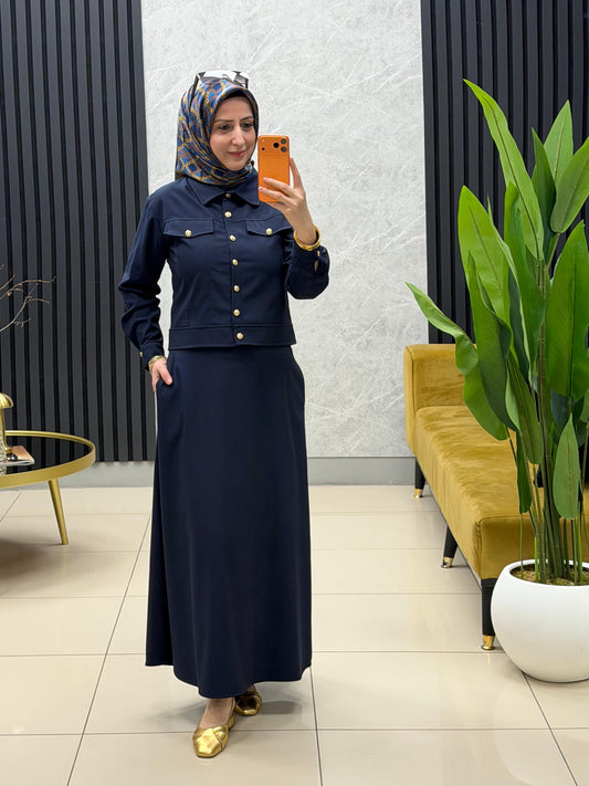 ARMİNE TREND LACİVERT GOLD DÜGMELİ ETEKLİ TAKIM 26YT683