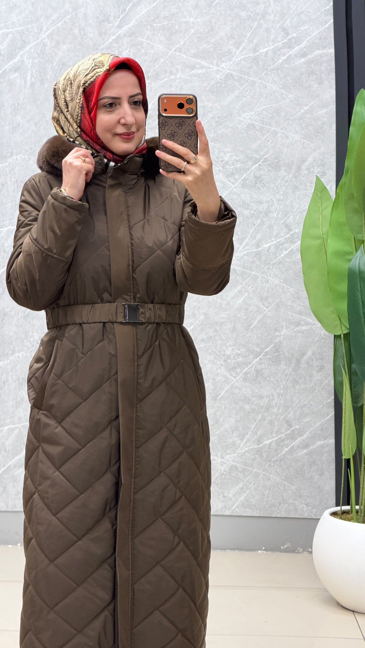 Armine Trend Kürklü Kapüşonlu Belden Kemerli Mont / Ürün Kodu: 25KT752