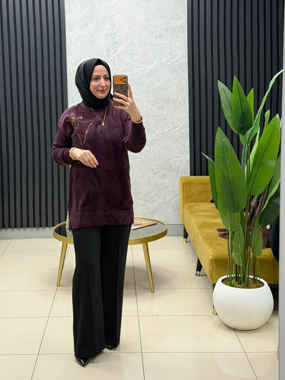 Göğsü cicek işlemeli angora kazak 140562