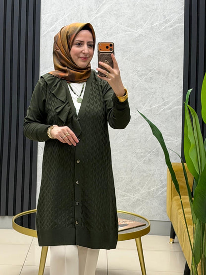 Tuğra Fırfırlı V yaka düğmeli spor ceket PLC12