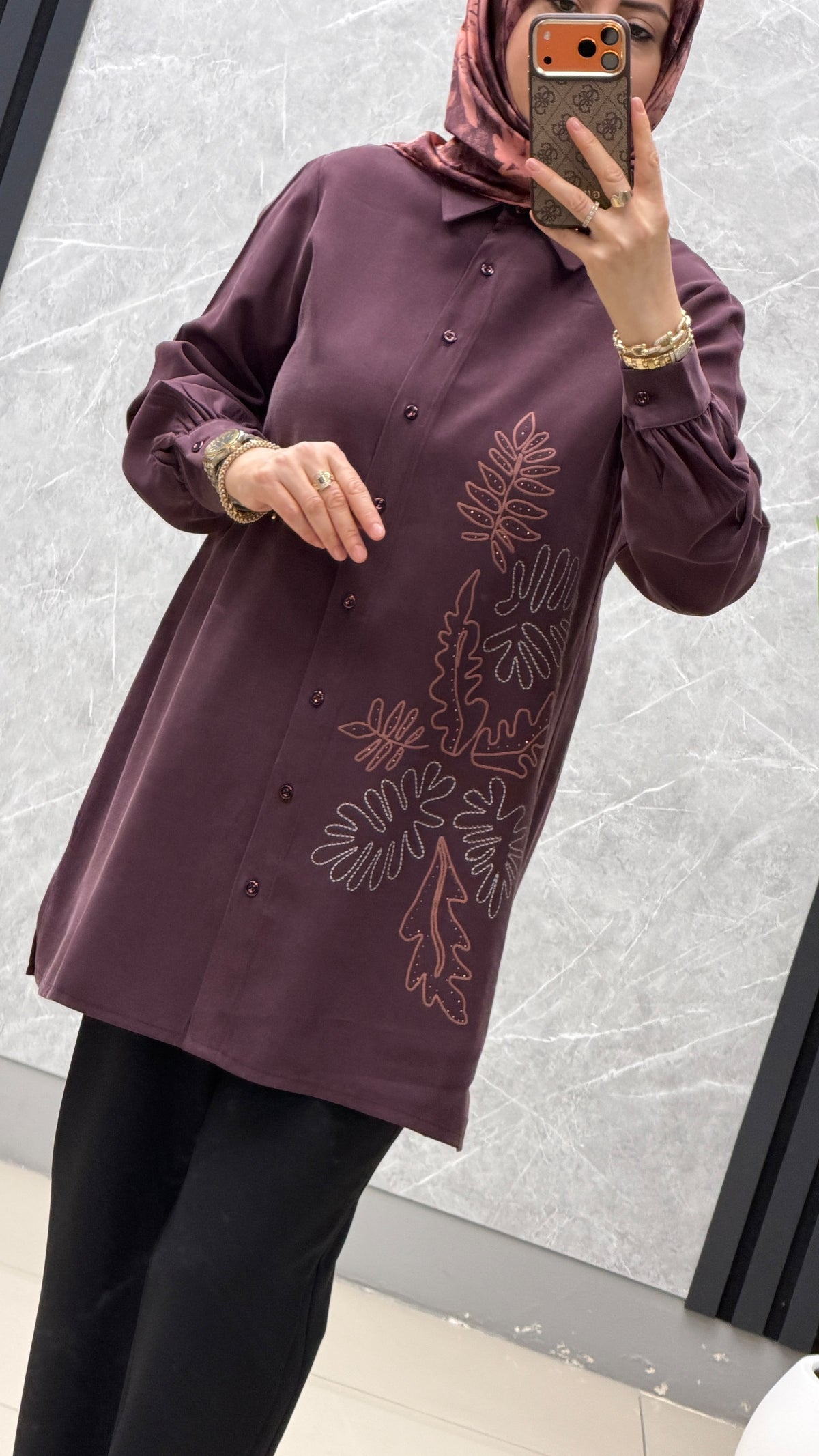 Kado Yaprak Desenli Gömlek - Tunik / Ürün Kodu : 268358