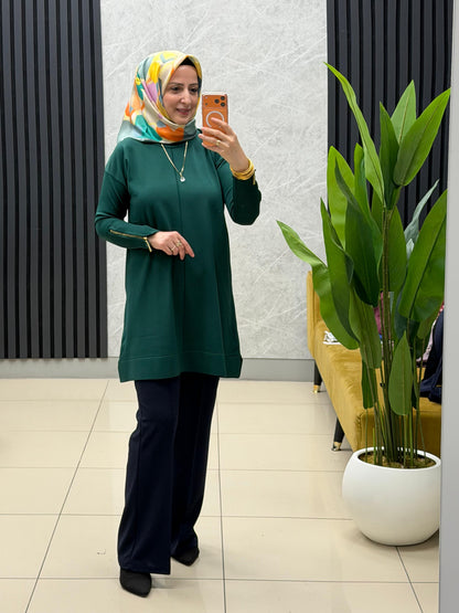 Tuğra Soğuk iplik merserize fermuarlı tunik