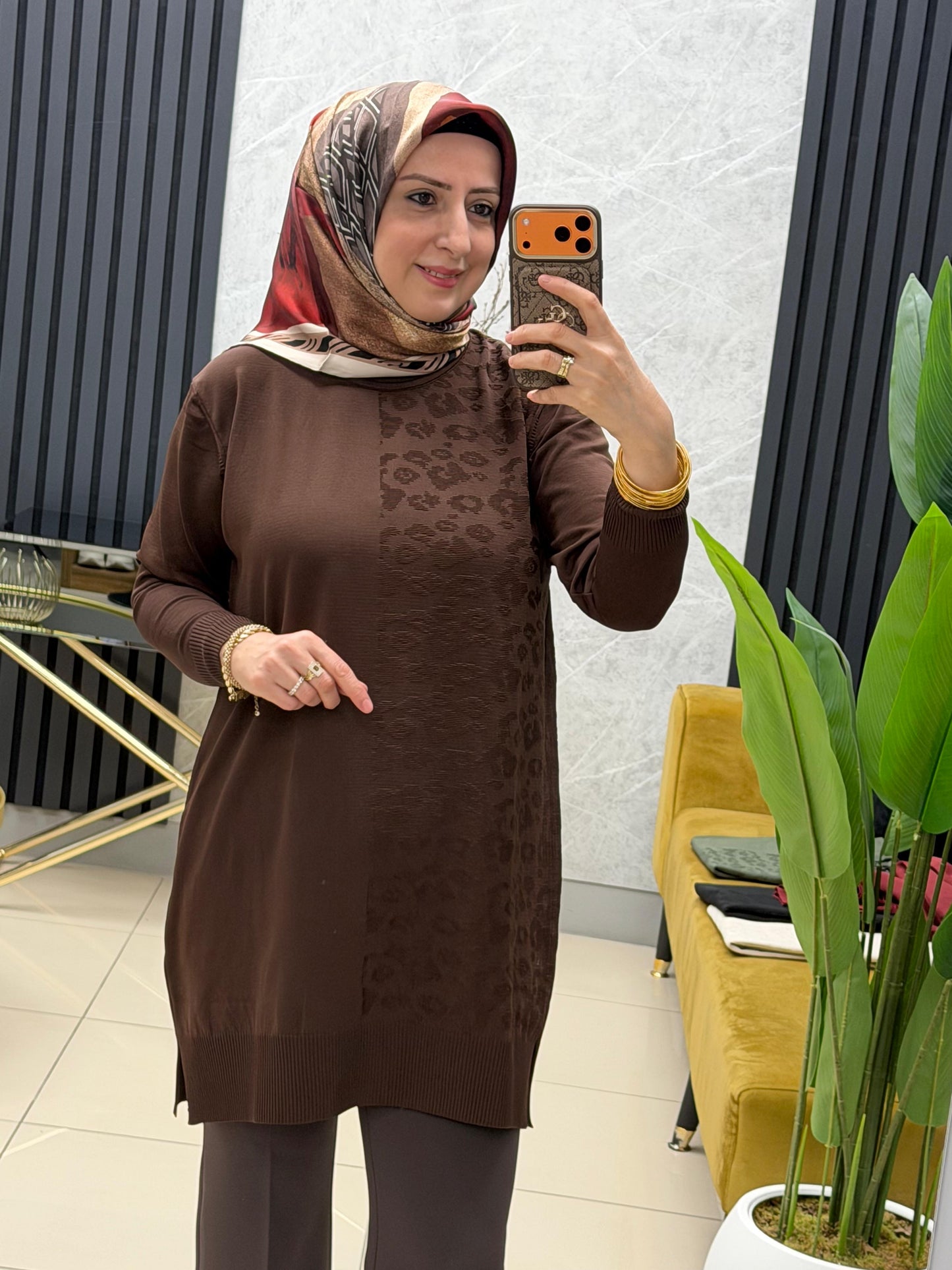 Tuğra tek taraflı leopar tunik