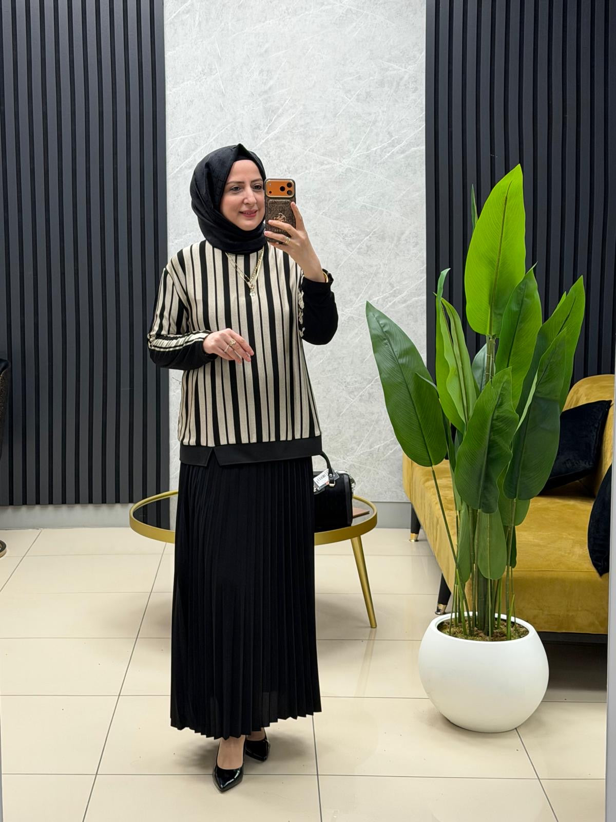 Ahi çizgili tunik etekli takim 11130