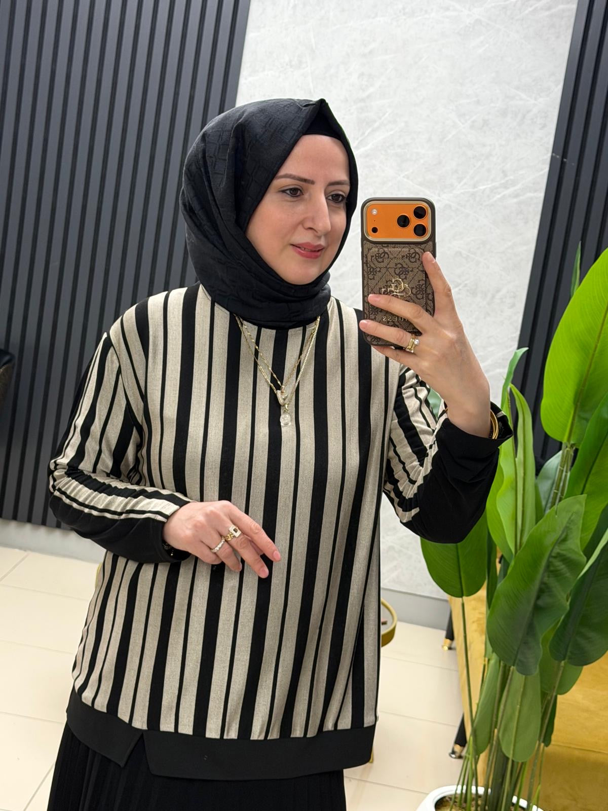 Ahi çizgili tunik etekli takim 11130