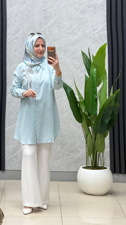 Ayşe Akay işlemeli detaylı gömlek:5106