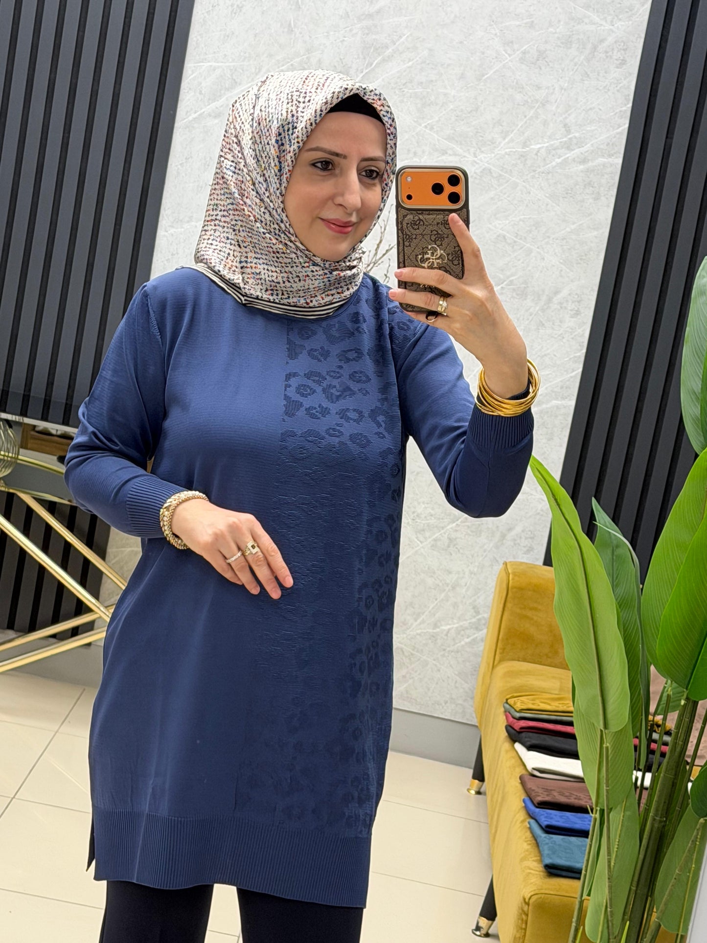 Tuğra tek taraflı leopar tunik