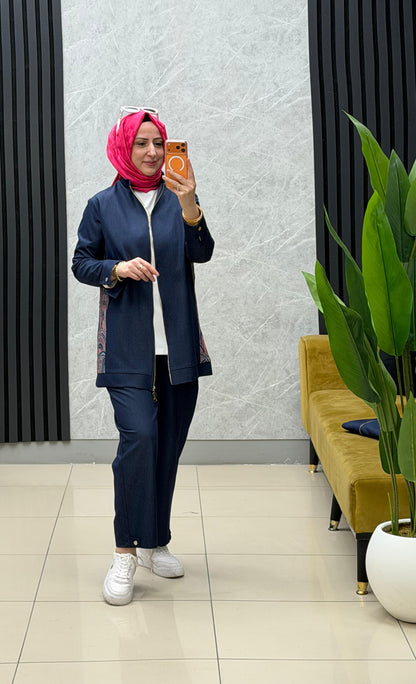 Armine denim takım sırtı nakışlı ceketi fermuarlı model 

26YT631