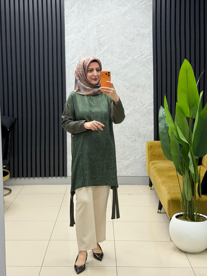 Miss esse serpme taşlı jakarlı tunik Kod: 3284