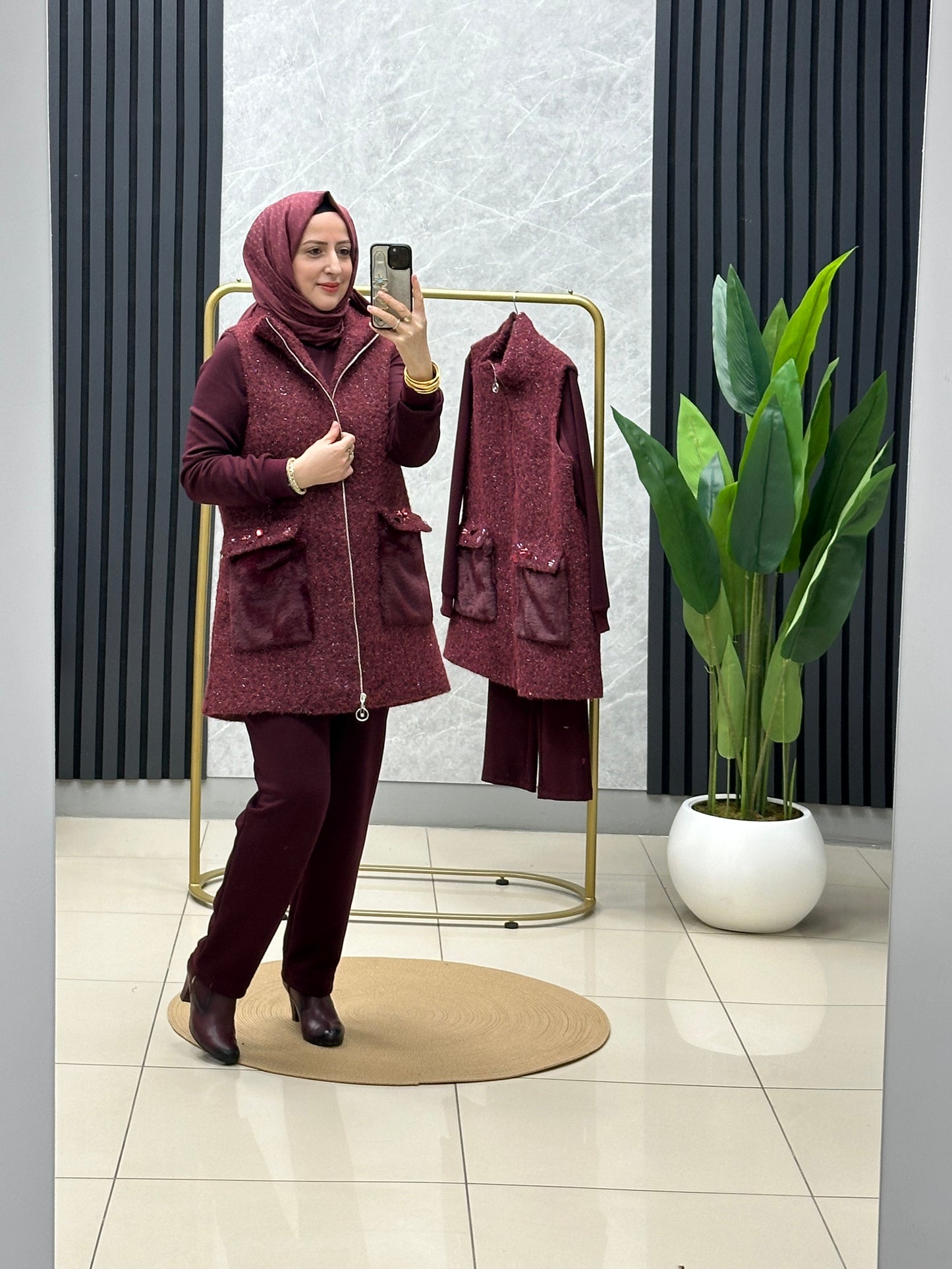 Pureva kürklü yün yelek modal 3 lü takım