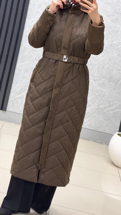 Armine Trend Kürklü Kapüşonlu Belden Kemerli Mont / Ürün Kodu: 25KT752