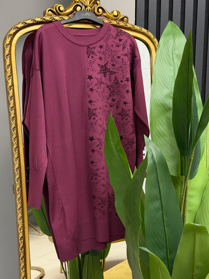 Soguk iplik merserize yıldızlı tunik