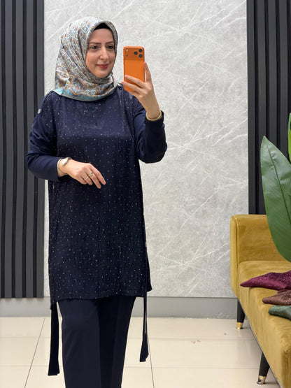 Miss esse serpme taşlı jakarlı tunik Kod: 3284